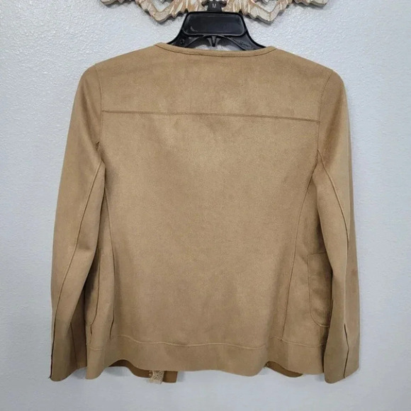 Tahari Faux Suede Lace Trim Open Front Jacket - Picture 6 of 12